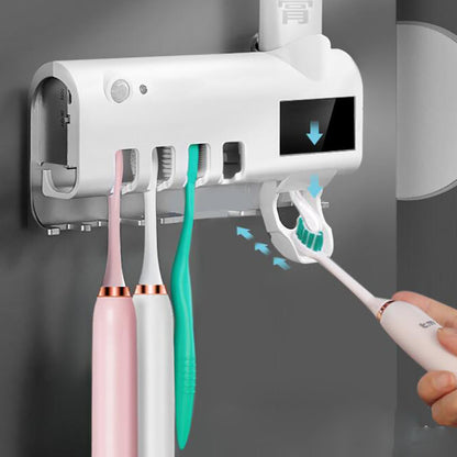 Smart UV Toothbrush Sterilizer & Auto Toothpaste Dispenser Rack