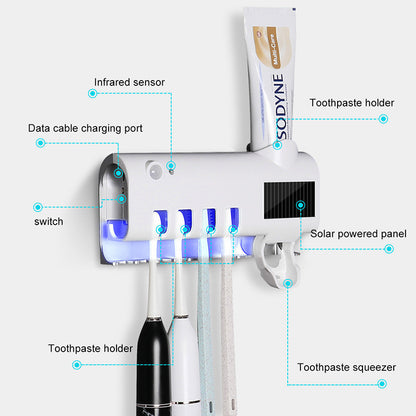 Smart UV Toothbrush Sterilizer & Auto Toothpaste Dispenser Rack