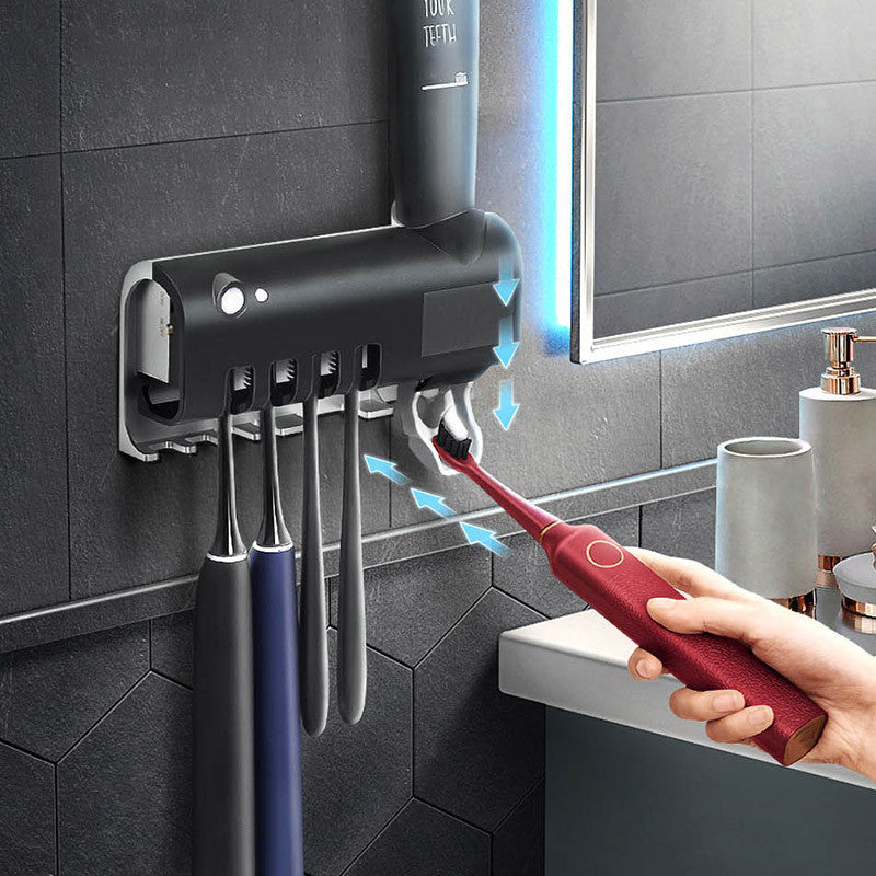 Smart UV Toothbrush Sterilizer & Auto Toothpaste Dispenser Rack