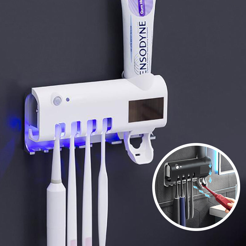 Smart UV Toothbrush Sterilizer & Auto Toothpaste Dispenser Rack
